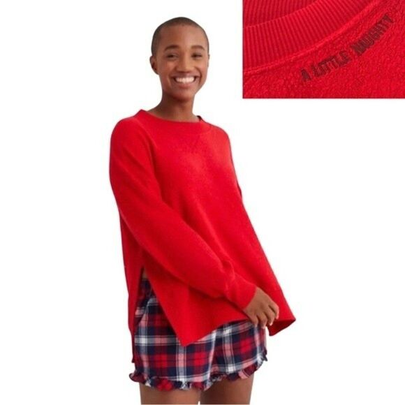 New! Aerie Good Vibes Sherpa Little Naughty Oversized Slit Side Sweater - Picture 1 of 15